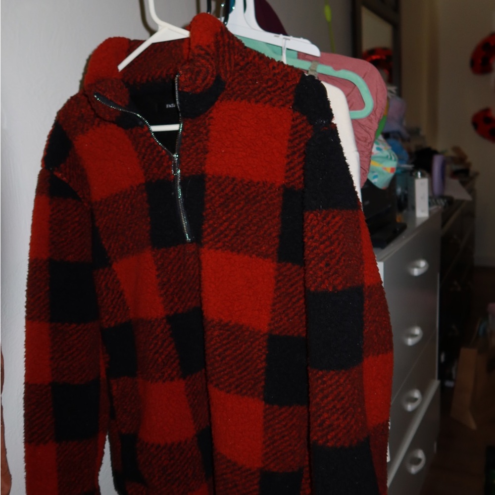 Red and Black Plaid Fleece Jacket